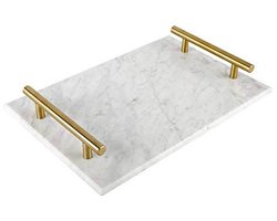 Handgemaakt Marmeren Steen Decoratief Dienblad met Koperkleurige Handgrepen