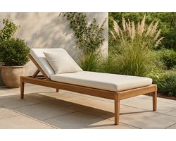 Handgemaakt Teakhouten Ligbed – Verstelbare Rugleuning – Luxe Tuinligstoel