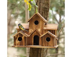 Handgemaakt Vogelhuisje - Geschikt voor buiten - 6-gats - Nestkast opberg- en voederapparaat