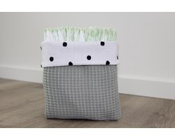 Handgemaakt voor je kleintje-commode mandje- mintgroen-wit-stip