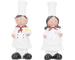 Handgemaakte 2-delige chef sculptuur set van resin, decoratieve keukenfiguren voor een sfeervolle en stijlvolle keukeninrichting