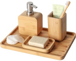 Handgemaakte bamboe badkameraccessoires - 4 stuks - Natuurlijk materiaal