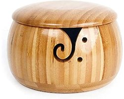 Handgemaakte bamboe brei kom, brei kom houder, wol opbergkom voor breiaccessoires en DIY projecten met afneembare deksel, 15.5 x