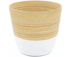 Handgemaakte bamboe plantenpot - Groot 22 x 21 cm - Decoratieve binnenpot voor kamerplanten, bloemen en kruiden - Stijlvolle houten plantenbak in blauw