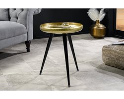 Handgemaakte bijzettafel ORIENT 50cm messing goud rond metaal gehamerd design - 44350