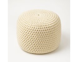 Handgemaakte Gebreide Poef – Ø48 cm – Zitpoef / Hocker – Boho & Scandinavisch Interieur –Speelhoek & Kinderkamer - Crème - Comfortabele Hocker / Voetenbank – Handgemaakt & Stevig - Boho Look