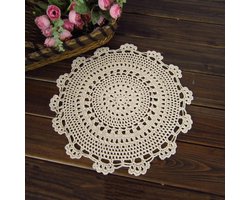 Handgemaakte Gehaakte Kant Katoen Placemat - Ronde Kant Tafelkleden Vintage Versieren Bloemen Tafelhoes voor Thuis (30CM) - Decoratieve Tafelaccessoires