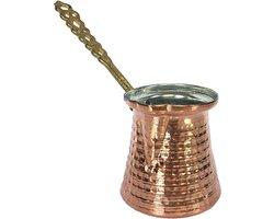 Handgemaakte gehamerde Turkse koperen koffiepot - middelgrote maat 3 cup met metalen handvat