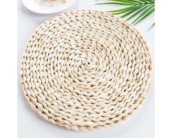 Handgemaakte Geweven Placemats Set van 4 - Ronde Onderzetters van Maïs Husk - Keuken Eettafel Warmte Geïsoleerde Pad