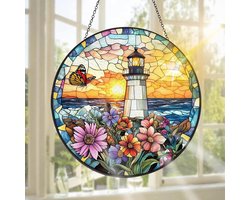Handgemaakte glas-in-lood raamdecoratie voor bloemen - Perfect voor tuin, binnen en buiten, kerstfeest, 20 x 20 cm, unieke wanddecoratie, sfeervolle ambiance, kleurrijke accenten