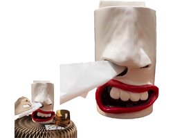 Handgemaakte grappige tissuehouder met gezicht, eigenzinnige dispenser voor tissues met mond en neus, tissuedooshouder met gezicht voor badkamer, slaapkamer, nachtkastjes, bureaus en tafels