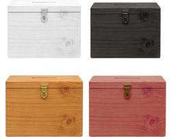 Handgemaakte Houten kisten met deksel set van 4 stuks - 40x20x20 - Opbergkisten - opbergbox - Fooi pot - Rood - Zwart - Wit - Bruin