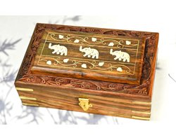 Handgemaakte Houten Luxe Opbergdoos met Messing Inleg - Sieradenkistje of Theedoos (20x13 cm)