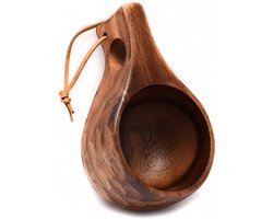 Handgemaakte houten mok voor koffie en thee, draagbare kuksa met leren riem, ideaal voor kamperen en onderweg