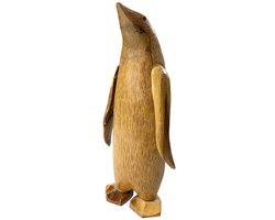 Handgemaakte Houten Pinguïn Naturel – 30-35 cm – Decoratiebeeld van Massief Hout – Uniek