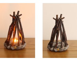 Handgemaakte Houten Simulatie Kampvuur Lamp - Tafeldecoratieve Sfeerlamp, USB-Opladelbare LED Vlamplamp met 3 Modi (Art Deco Stijl)