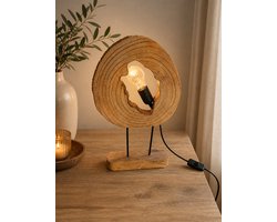 Handgemaakte Houten Tafellamp 46x29 cm – Uniek Boomstam Design – Sfeerverlichting – Moderne Woondecoratie