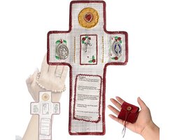 Handgemaakte katholieke gebedsrelikwie - reisvriendelijke draagbare gebedsdeken met ingebouwd zilveren kruis - geloofsbemoedigend geschenk