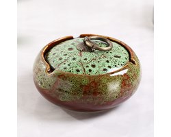 Handgemaakte Keramische Asbak Met Deksel – Decoratief – Voor Terras, Bureau & Kantoor – Ideaal Voor Rokers & Woondecoratie-11x11x5.6 cm-In de oven gebakken groen