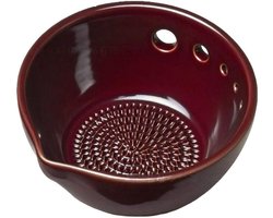 Handgemaakte Keramische Knoflookmolen Met Kruidenschiller 2-In-1 - Grote Bruine Aardewerk Pers Met 7 Gaten Voor Gember Knoflook En Verse Kruiden, Rustiek Steen Keukengereedschap Voor Het Pellen En Persen Van Ingrediënten