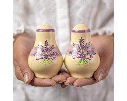 Handgemaakte Keramische Zout- en Peperstrooier Set Paars Crème | Decoratieve Kruidenbusjes