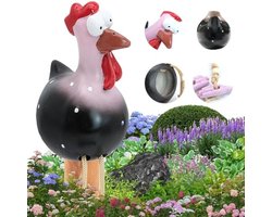 Handgemaakte Kip Tuindecoratie, Hars Tuinbeeld Decoratief, Tuinsteker voor Terras, Balkon of Binnenhuis - Zwart