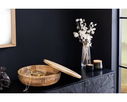 Handgemaakte Kom PUUR NATUUR 40cm Natuurlijk Mango Hout Rond met Deksel Sieradenblik - 44472