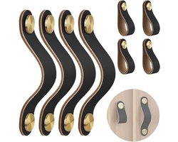 Handgemaakte Leren Meubelknoppen - 4 Stuks Vintage Leren Handgrepen voor Keuken, Kast en Badkamer