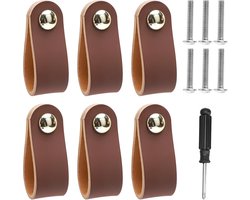 Handgemaakte Leren Meubelknoppen - 6 Stuks - 6.3x2.5cm - Leren Handgrepen voor Laden en Kasten - Ideaal voor Keuken en Kledingkasten