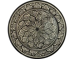 Handgemaakte Marokkaanse aardewerk schaal Ø 35 - zwart/wit