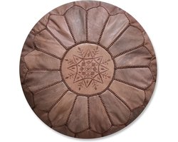 Handgemaakte Marokkaanse Leer Poef als Voetenbank, Zetel of Binnenkussen