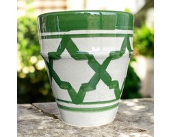 Handgemaakte Marokkaanse Mok - Keramiek - Groen geometrisch motief - 1 st