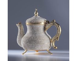 Handgemaakte Marokkaanse Theepot met Kristallen - Decoratieve Kettle in Goud
