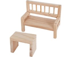 Handgemaakte mini tafels en stoelen - 2 stuks - gepersonaliseerd speelgoed voor poppenhuizen - kinderkamerdecoratie - creatief en uniek - ca. 8 cm.