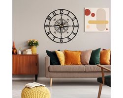 Handgemaakte Moderne Industriële Grote Wandklok, 3D met Kompas, Prachtige Woning Decoratie, Uniek Kunstvoorwerp, Housewarming cadeau, Bestseller, Stille wandklok 50cm
