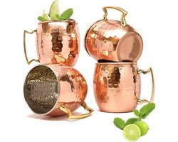 Handgemaakte Moscow Mule mok - zuiver gehamerd koper - nikkel gevoerd - set van 4