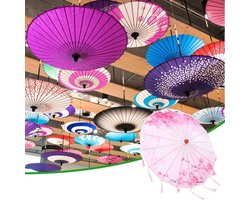 Handgemaakte Oliepapier Parasol met Bamboe en Zijde, Regenbestendige Dans Parasol voor Bruiloften en Cosplay Decoratie in Roze met Franje