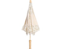 Handgemaakte Parasol met Kant Bloem Borduurwerk voor Bruiloft Decoratie en Fotografie - Zijde Stof - Foto Rekwisieten - Beige Kleur - Groot Formaat