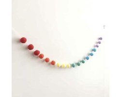 Handgemaakte Pom Pom Guirlande – Slinger in vrolijke zomer kleuren | Blauw – Geel  - Rood - Lila - Oranje - Groen | Decoratie - Kinderkamer | Meisje – Girl – Kids | Versiering | Verjaardag – Feestje – Party | Pompoms – Pom Pon