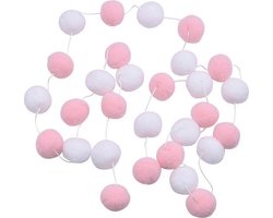 Handgemaakte Pom Pom Guirlande – Slinger | Rose - Wit | Decoratie - Kinderkamer - Geboorte | Meisje – Girl – Dochter - Kids | Versiering | Verjaardag – Birthday - Feestje – Party - Babyshower | Pompoms – Pom Pon