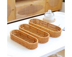 Handgemaakte rotan opbergmanden - 3-delige set - keukengerei rek - keuken opbergmanden - ovaal, lichtbruin
