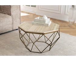 Handgemaakte salontafel DIAMOND 70cm beige travertijn messing ijzer - 45204