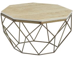 Handgemaakte salontafel DIAMOND 70cm beige travertijn messing ijzer - 45204