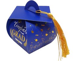 Handgemaakte snoepgeschenkdoos met kwastjesdetails voor speciale gelegenheden. Chocolade snoepgeschenkdoos. Papieren snoepdoos kan worden hergebruikt, blauw 30 stuks