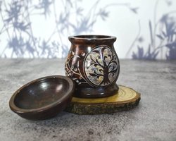 Handgemaakte Speksteen Oliebrander met Boom des Levens – Aroma Diffuser en Theelicht Houder