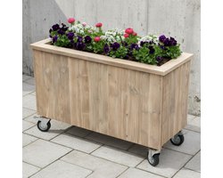 Handgemaakte Steigerhouten Plantenbak met Wielen & Worteldoek - Natural - 100x45x80 cm - Verrijdbare Bloembak voor Tuin, Terras & Balkon - Luxe Buiten Plantenbak