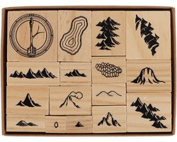 Handgemaakte stempelset voor het maken van kaarten, set van 16 vintage houten rubberen stempels, voor wereldopbouw, gevechtskaarten en journaling