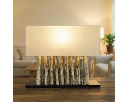 Handgemaakte Tafellamp van Natuurlijk Materiaal - Uniek Drijfhout en Katoen - 42x50x18 cm