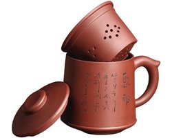 Handgemaakte Theekop met Deksel en Theezeef - Ceramische Zisha Theepot van Paarse Klei, 21oz