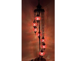 Handgemaakte Turkse staande lamp 7 bollen rood - Handgemaakte Turkse vloerlamp 7 bollen rood - Handgemaakte Oosterse staande lamp 7 bollen rood